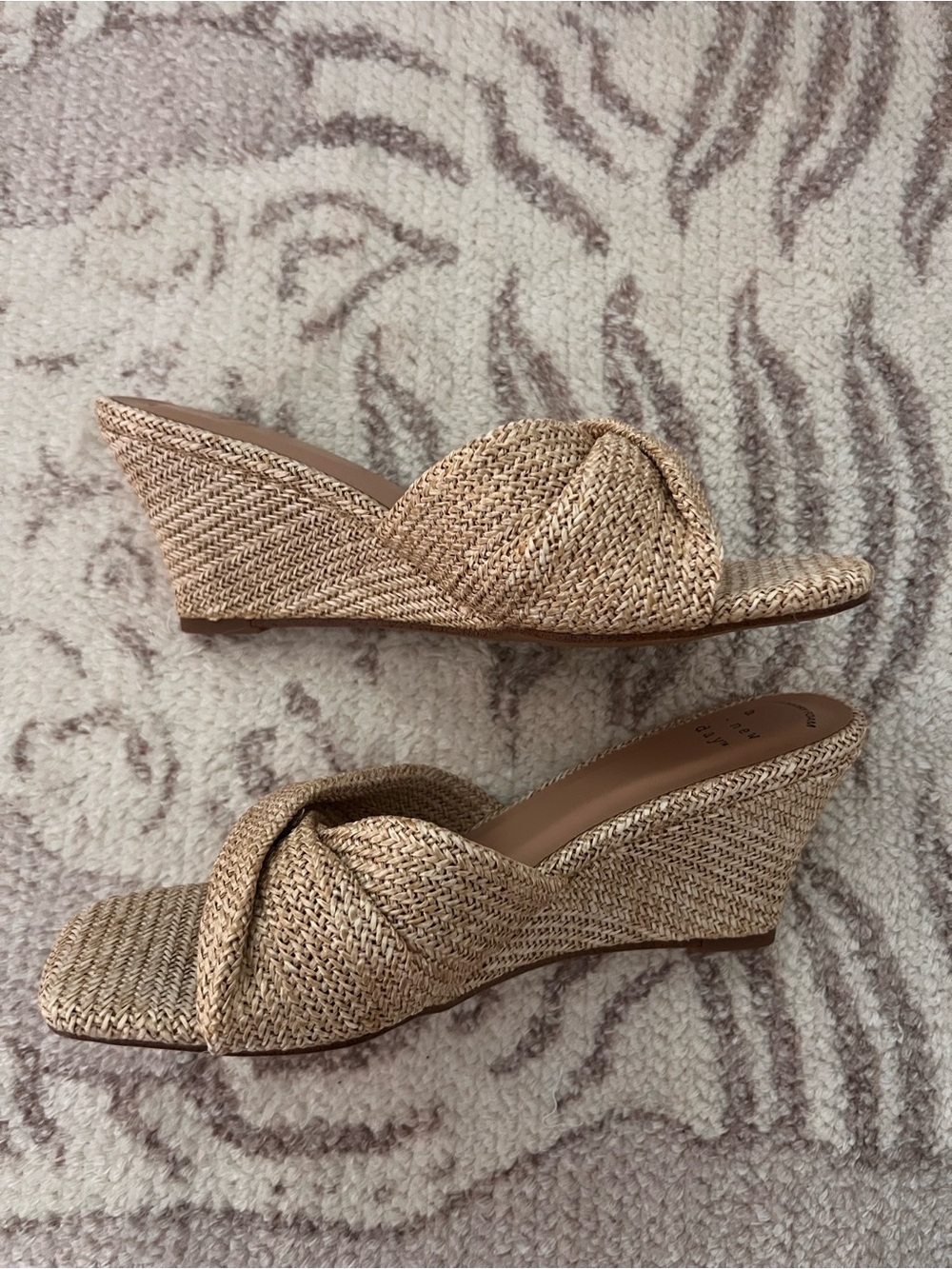 A New Day Women’s Size 6 Woven Knotted Wedge Slide Sandals - Natural Straw